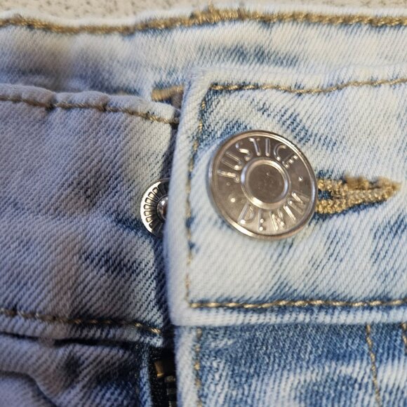 Justice Light Wash Distressed Mermaidcore sequin patch strait leg jeans size 8 - Picture 7 of 12
